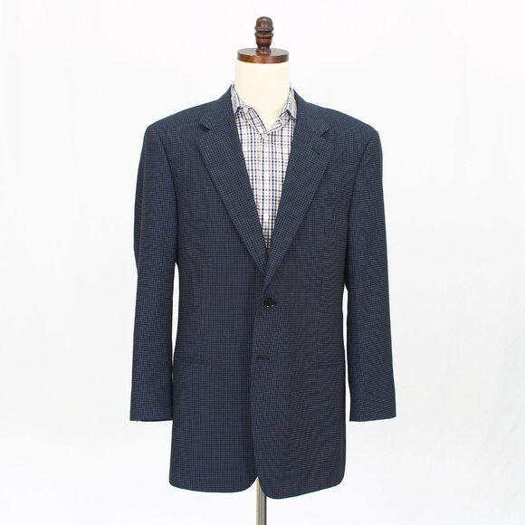 Armani Collezioni 44L Navy Blazer Sport Coat Jacket 2-Button Check Y345